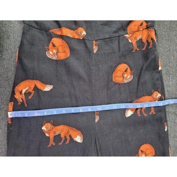 Modcloth‎ Red Fox Jumpsuit Romper Cropped Pant Tie Waist Navy Linen XS Funky - Picture 11 of 14